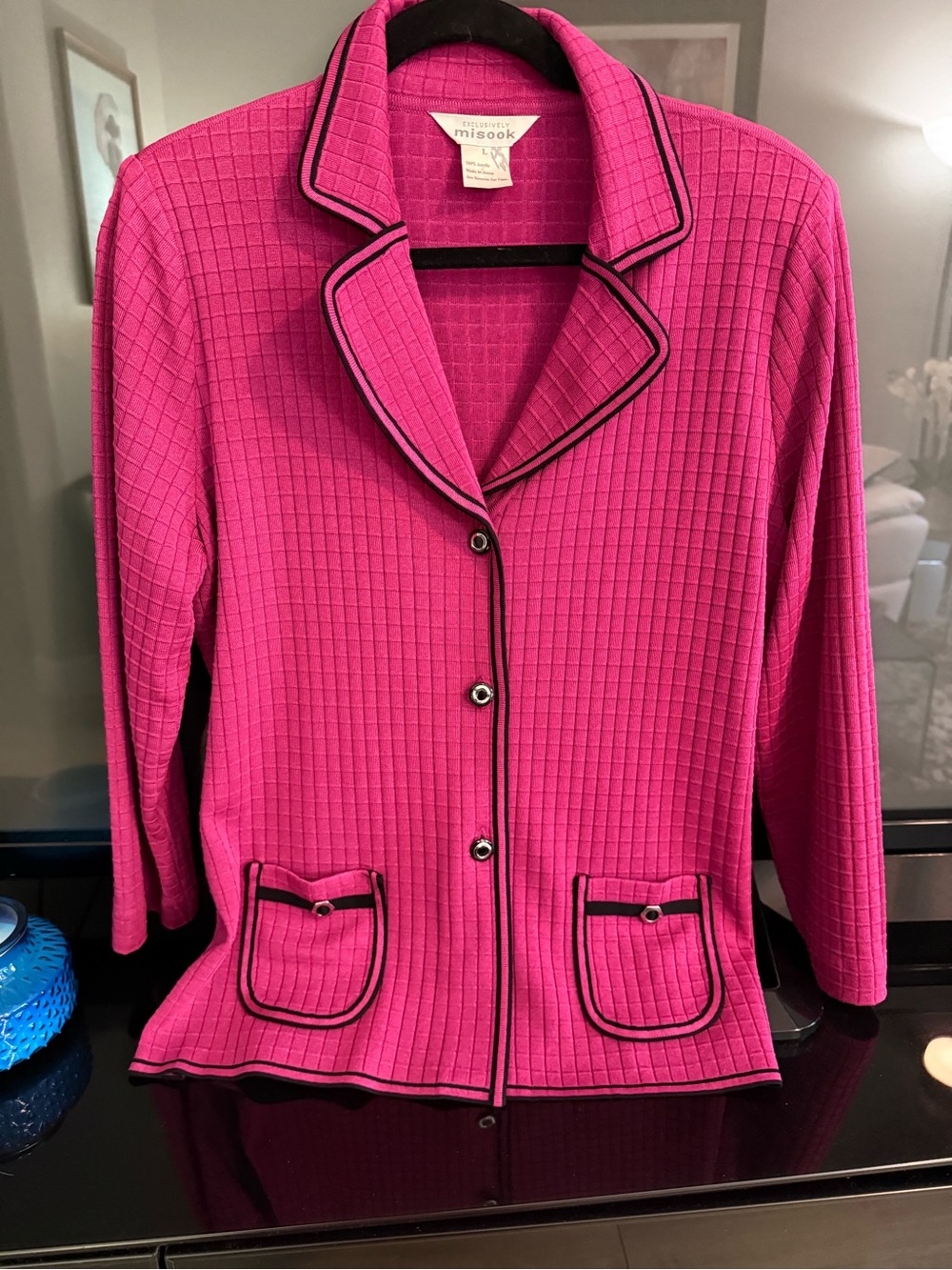 Misook Fuchsia Knit Blazer with Black Trim